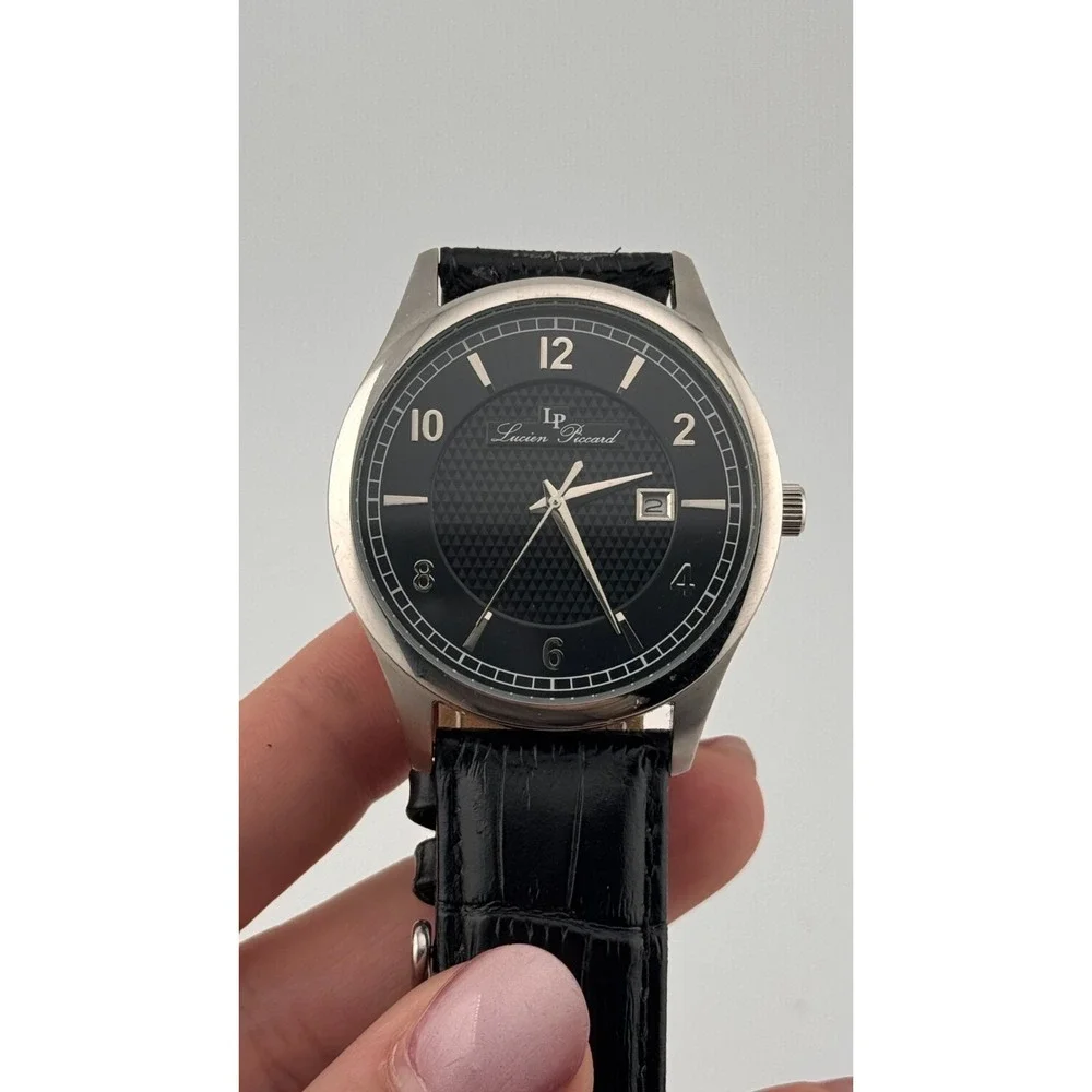 Lucien‎ Piccard Weisshorn Mens Watch Black Dial Date Sapphire Leather Strap